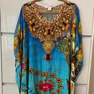 COLOURFUL SILK SHORT KAFTAN WITH CRYSTAL EMBELLISHMENTS